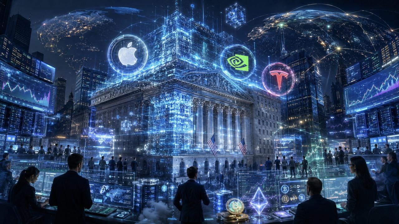 Exchanges como Coinbase, Robinhood y Kraken buscan ofrecer versiones digitales de acciones de compañías como Apple, Nvidia o Tesla sobre infraestructura blockchain, habilitando operaciones las 24 horas y liquidaciones casi instantáneas. 
