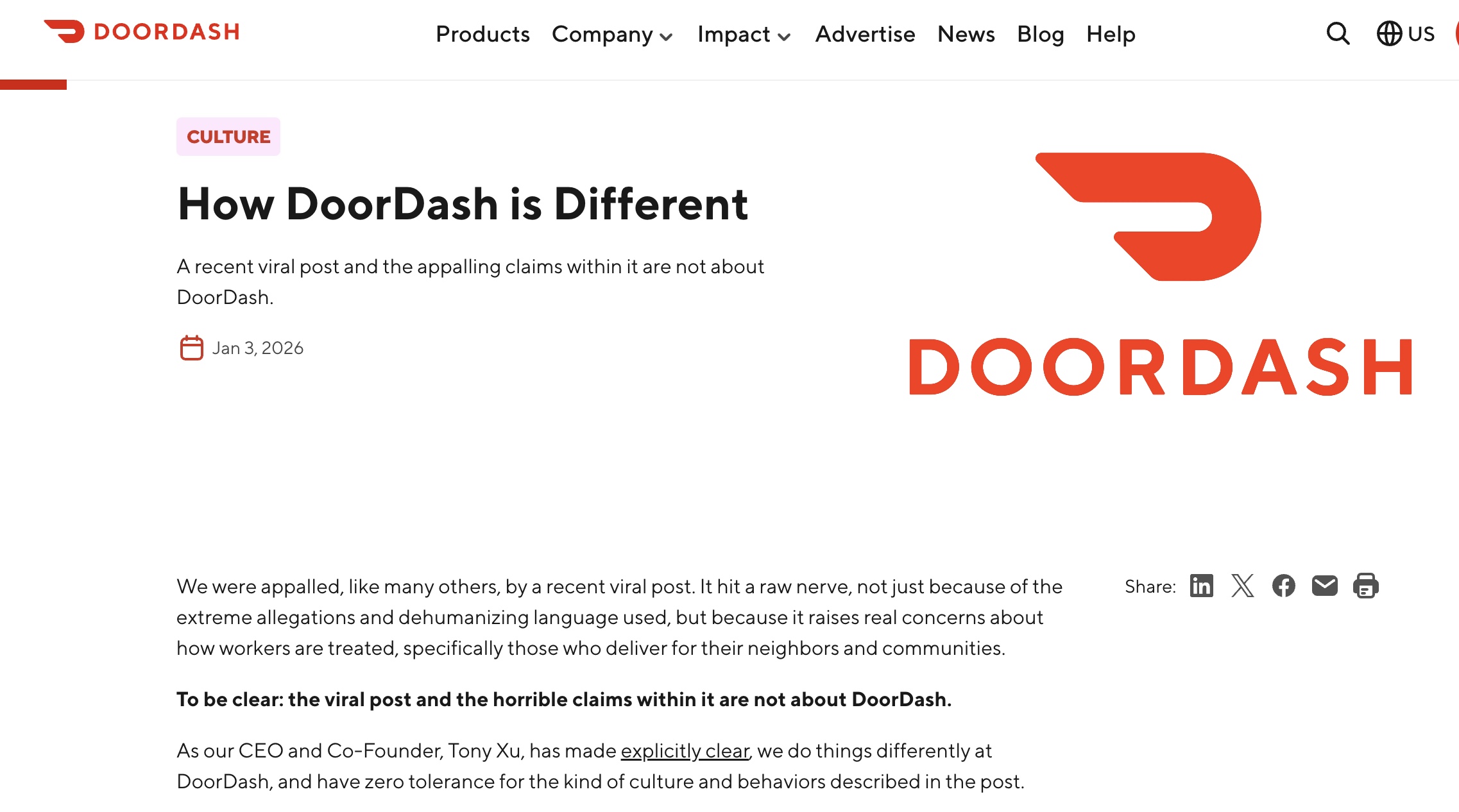 El comunicado de DoorDash para desmentir la falsa informaci&oacute;n&nbsp;