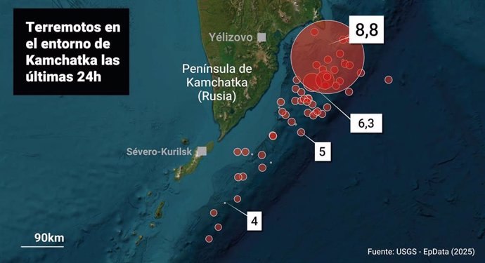 Mapa con localización del epicentro del terremoto - Europa Press
