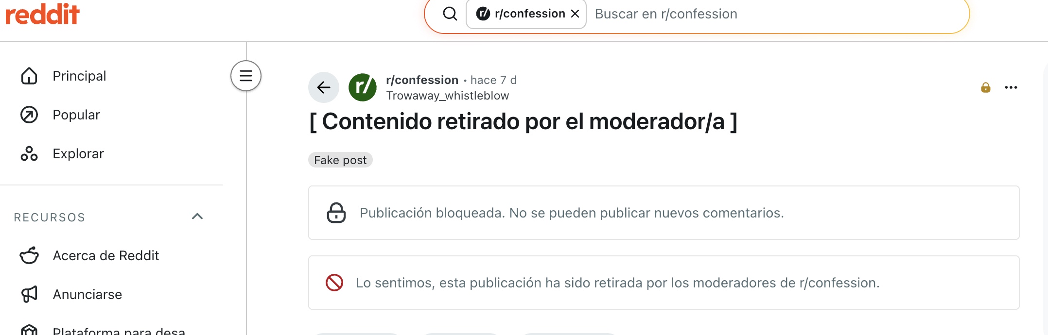 La falsa infromaci&oacute;n fue dada de baja de Reddit